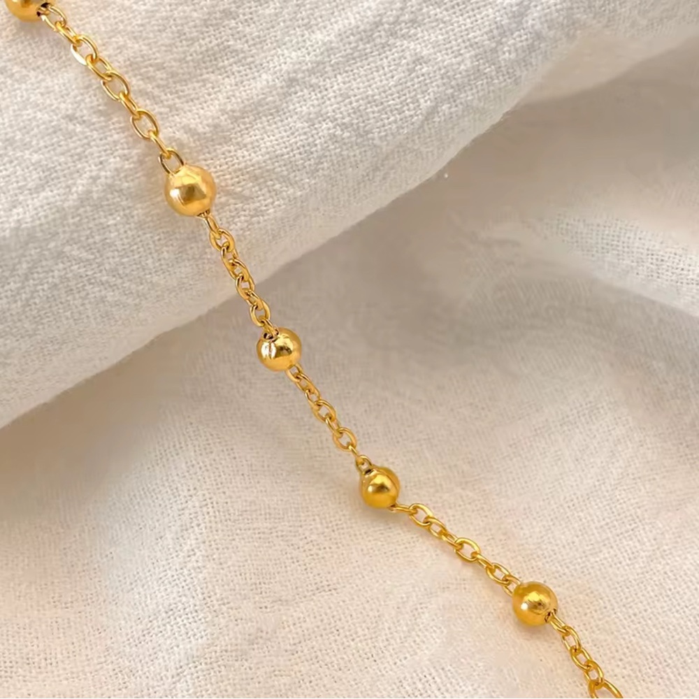 18K Real solid gold vaporized 2mm satellite beaded bracelet chain